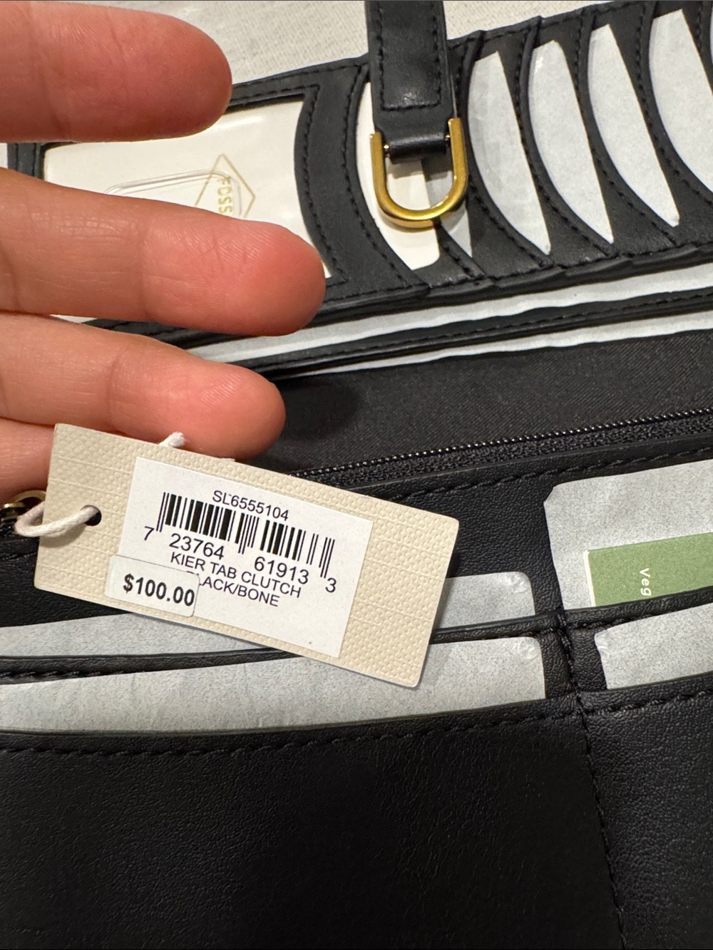 Fossil Black Diagonal Signature Long Wallet with Gold Accent - Picture 5 of 5